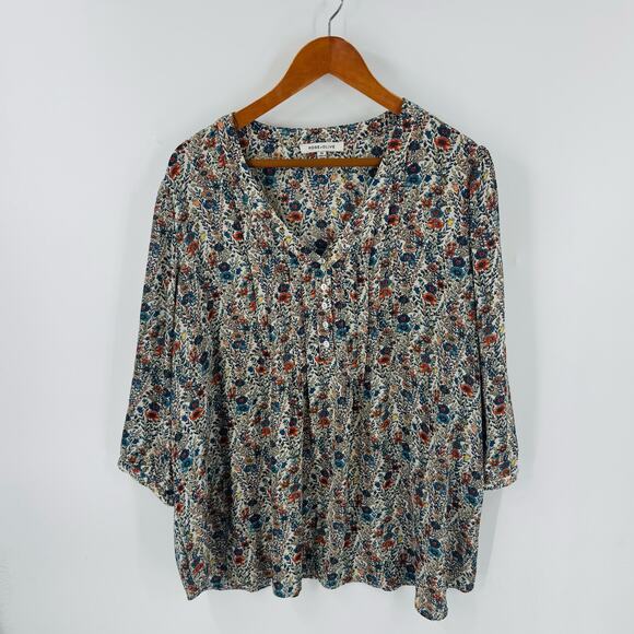Rose + Olive Floral Print Button Front Blouse Size 2X Boho Floral Flowy Festival - Picture 1 of 8
